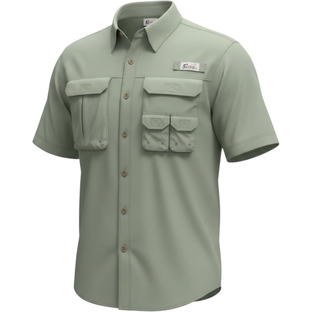 World Wide Sportsman Mens Fishing Shirt Short Sleeve Sage Green Dri-Release L